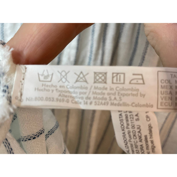 Touche Balneaire Dress Womens Medium 100% Linen Ruffle Tired Blue Cream - Picture 8 of 10